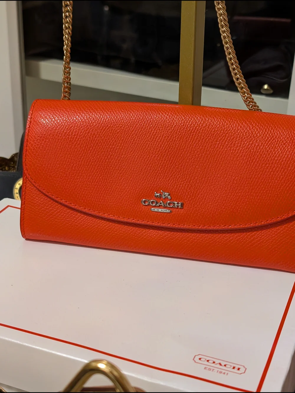 COACH Orange Leather Continental Wallet - Signature Logo
